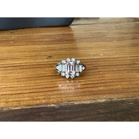 Lovely Octagon Cut Pink Cubic Zirconia ring Gold Tone Yellow Gold Plated Size7.5 - Picture 2 of 10